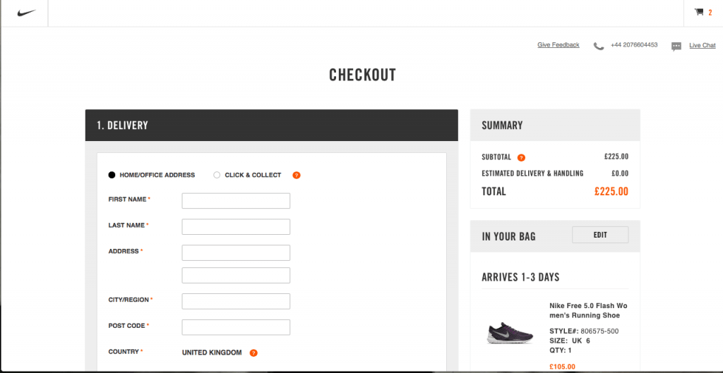 Nike online store is a great example of a checkout screen that includes product images
